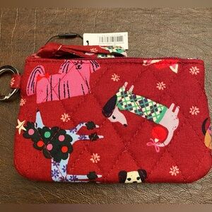 Vera Bradley Zip ID Case with Key Ring in Holiday Hounds NEW